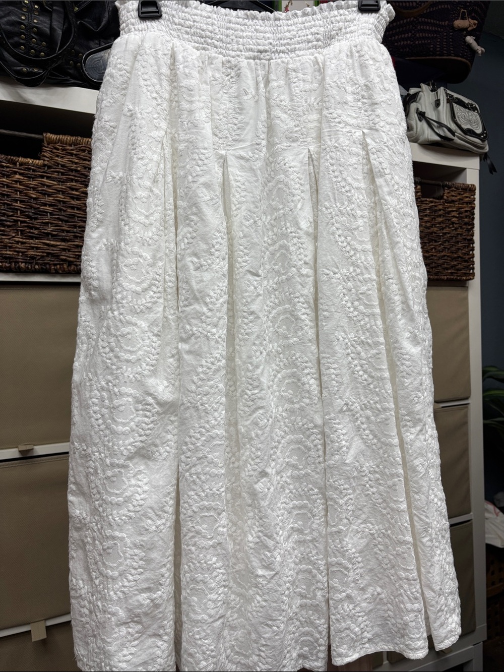 White Embroidered Midi Skirt